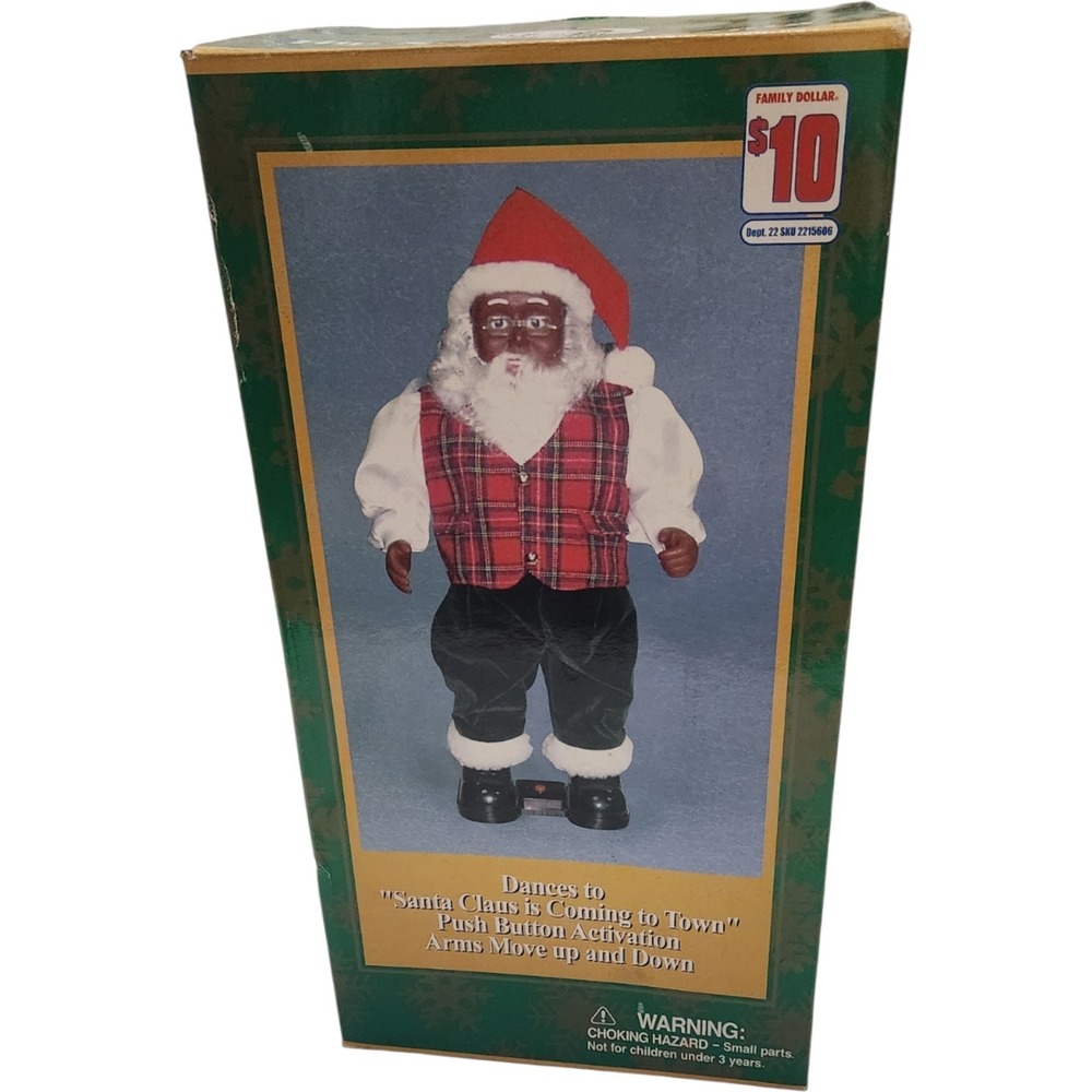 Gemmy Hip Swinging Santa Animated Black Santa Claus Musical Plaid Vest 14864-1